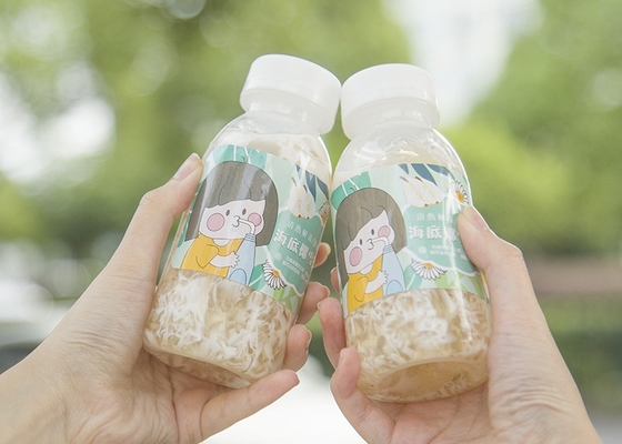 400ml 14oz সয়া দুধ চায়ের বোতল তাপ প্রতিরোধী স্কয়ার প্লাস্টিকের জুস বোতল সরস