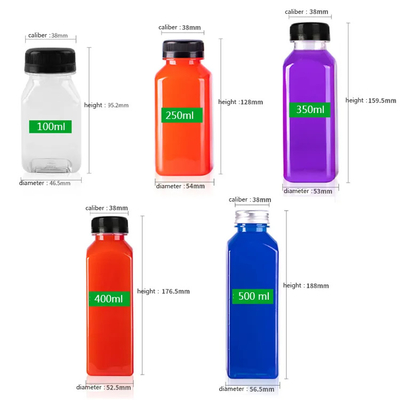 কারখানা পাইকারি 250ml 350ml 500ml পিপি প্লাস্টিক তাপ প্রতিরোধী ক্যাপ সহ পানীয় বর্গক্ষেত্র বোতল