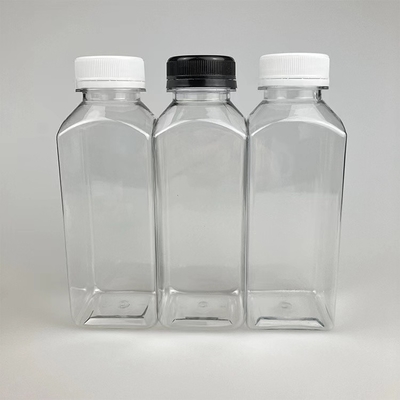 গরম বিক্রয় খালি স্বচ্ছ 250ml 350ml 500ml বর্গক্ষেত্র ঠান্ডা পানীয় দুধ চা বোতল কালো lids সঙ্গে
