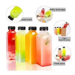 পাইকারি 250ml 350ml 500ml প্লাস্টিকের রস বোতল একবার ব্যবহারযোগ্য পোষা প্রাণী প্লাস্টিকের বর্গাকার আকারের বোতল