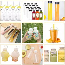 পাইকারি 250ml 350ml 500ml প্লাস্টিকের রস বোতল একবার ব্যবহারযোগ্য পোষা প্রাণী প্লাস্টিকের বর্গাকার আকারের বোতল