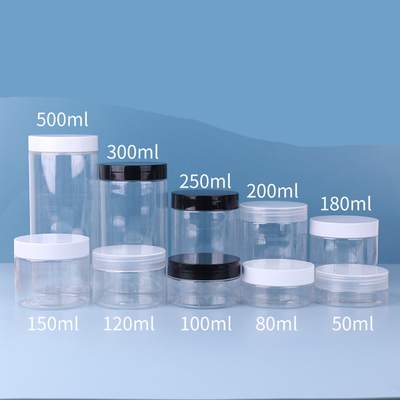 খাদ্য গ্রেড স্বচ্ছ 80ml 100ml 120ml 150ml 250ml 500ml 1000ml ফ্রিজড পিইটি প্লাস্টিকের জার ক্যাপ সহ