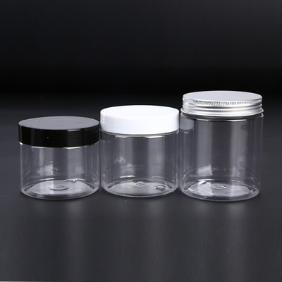 Wholesale 8oz 250ml 250g Food Jar Storage Container Round Shape PET Plastic with Black LIDS (কালো LIDS সহ বৃত্তাকার আকৃতির পিইটি প্লাস্টিকের 8oz 250ml 250g ফুড জার স্টোরেজ কনটেইনার)