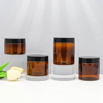 পিইটি প্লাস্টিকের জার 1oz 2oz 4oz 6oz 8oz 12oz 16oz আলুমিনিয়াম ঢাকনা সহ পরিষ্কার প্রশস্ত মুখের প্লাস্টিকের জার