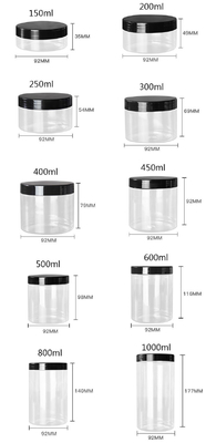 পিইটি জার খাদ্য গ্রেড সাদা প্লাস্টিক 4oz 8oz 300ml 500ml বৃত্তাকার আকৃতির খালি চোখ ক্রিম মুখ ক্রিম জার 16oz ধারক