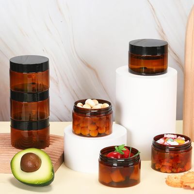 Premium Plastic Cream Jars with Lids Colors Plastic Bottle Brown Pet Jar for Food Packaging with High Quality
