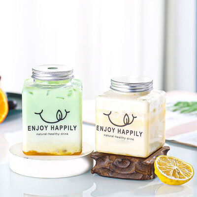 আধুনিক দুধ চা বোতল মাঝারি ধারণক্ষমতা ঢাকনা উপর স্ক্রু পানীয় প্যাকেজিং এবং সঞ্চয় সমাধানের জন্য ফুটো প্রুফ পাত্রে