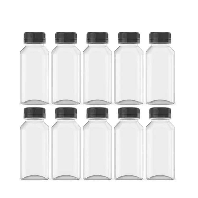 8oz 10oz 16oz খালি পুনরায় ব্যবহারযোগ্য জুস পানীয় কন্টেইনার সঙ্গে টেম্পলার প্রতিরোধী lids পোষা প্রাণী স্পষ্ট প্লাস্টিকের জুস বোতল ক্যাপ সঙ্গে