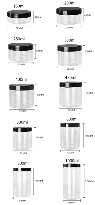 পিইটি জার খাদ্য গ্রেড সাদা প্লাস্টিক 4oz 8oz 300ml 500ml বৃত্তাকার আকৃতির খালি চোখ ক্রিম মুখ ক্রিম জার 16oz ধারক