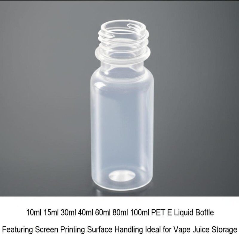 10 মিলি 15 মিলি 30 মিলি 40 মিলি 60 মিলি 80 মিলি 100 মিলি পিইটি ই তরল বোতল স্ক্রিন প্রিন্টিং সহ পৃষ্ঠের হ্যান্ডলিং ভ্যাপ জুস সঞ্চয় করার জন্য আদর্শ